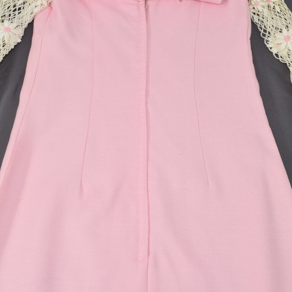 60s Maxi Fish Net Train Evening Gown Prom Dress Barbie Pink Handmade Vintage XS - Picture 10 of 16